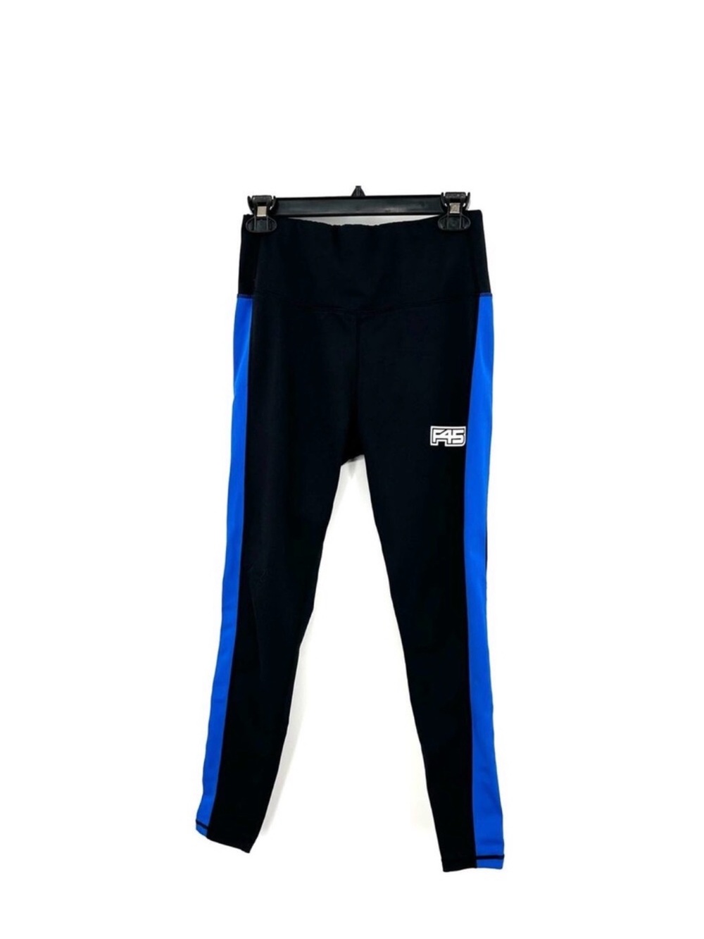 F45 Women's Black Leggings with Blue Side Panels